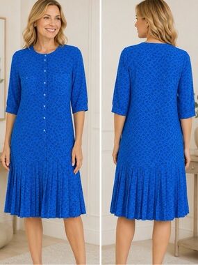 Vintage Liz Roberts By Mary Ann Lamonte Blue Dress Pleated Skirt 10 AE101-8